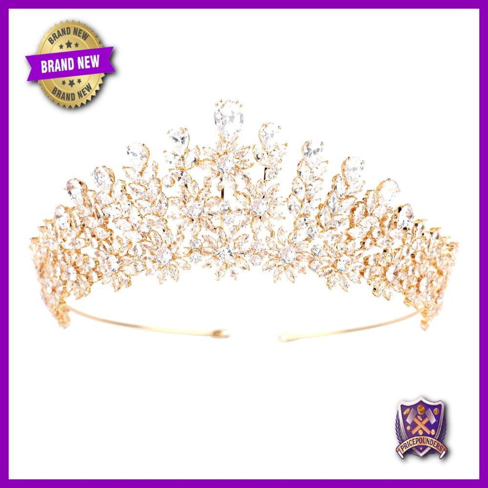 Crystal Bridal Tiara CZ Crown Floral Headpiece Wedding Pageant Quinceanera